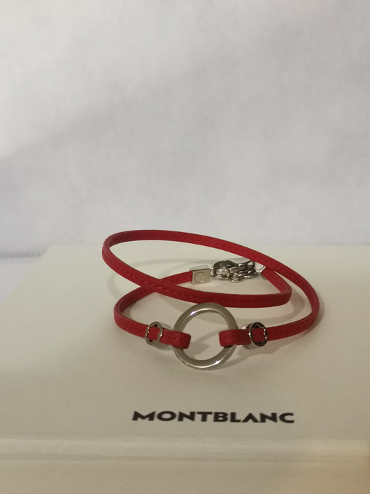 Montblanc Red Leather Double Wrap Bracelet – Stainless Steel Accents