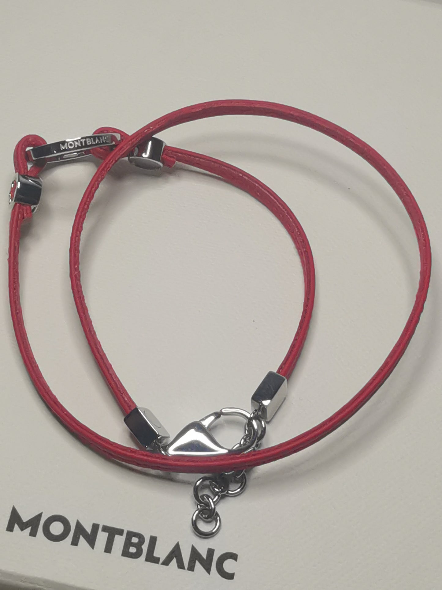 Montblanc Red Leather Double Wrap Bracelet – Stainless Steel Accents