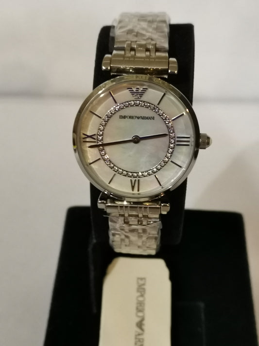Emporio Armani Ladies Silver Crystal Watch